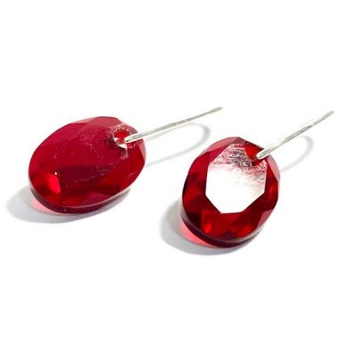 silver red stone oorhangers